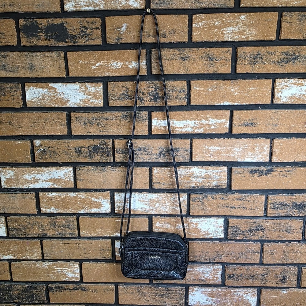 Multi Sac Black Vegan Leather Vinyl Bag Small  5x7" Crossbody Purse Tote